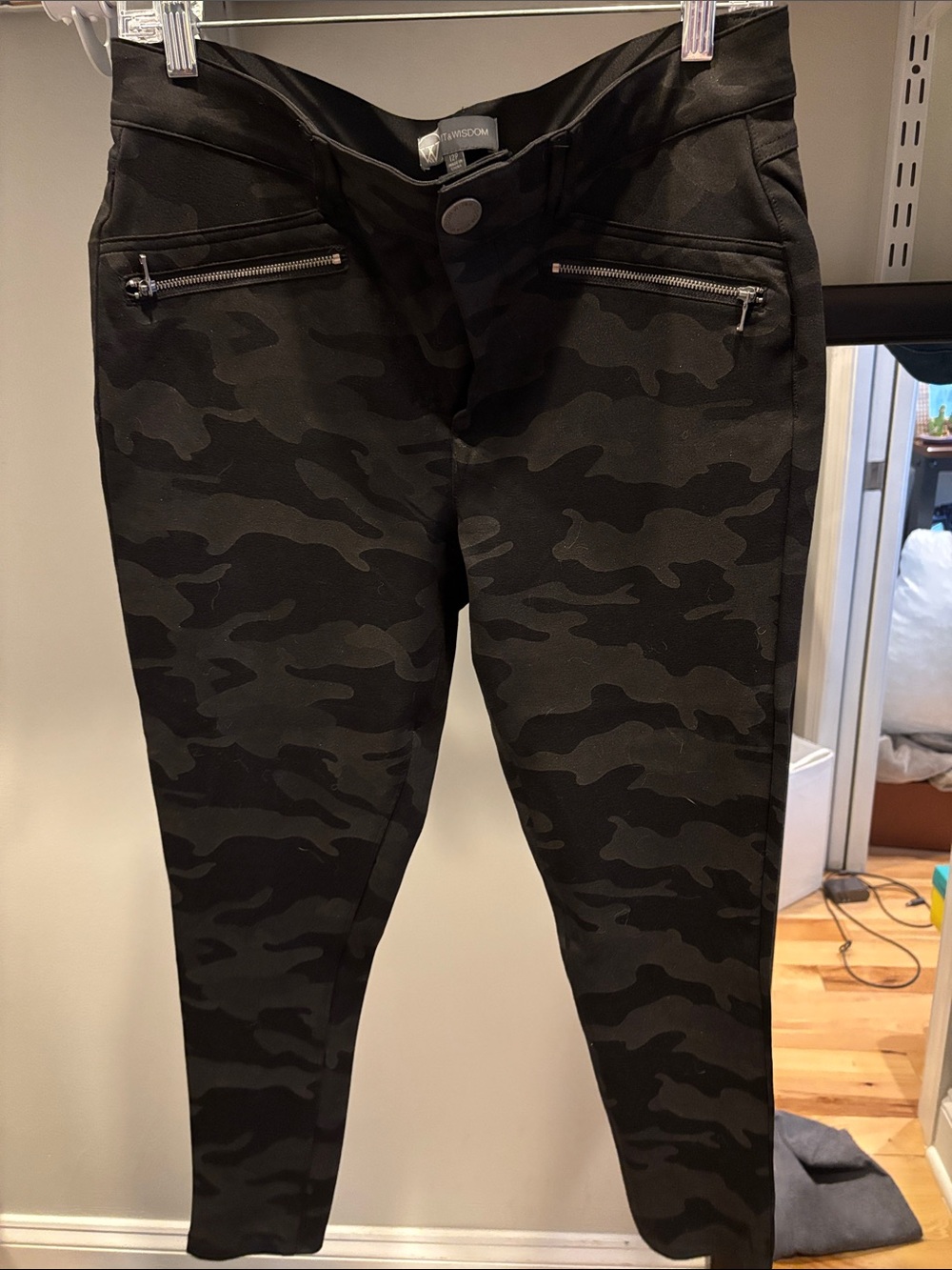 Black Camouflage Skinny Zip Pants